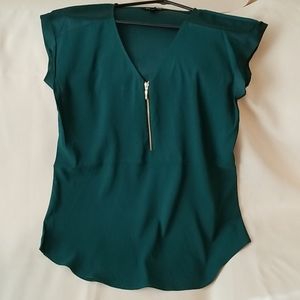 EXPRESS emerald silky zipper blouse, S